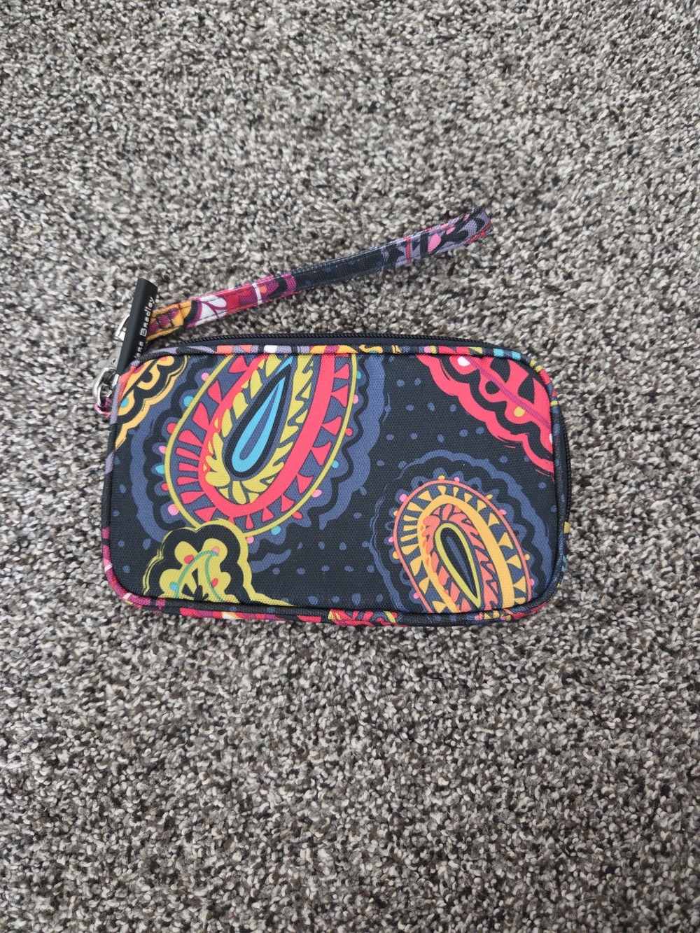 Vera Bradley Black Wristlet with Neon Paisley Print